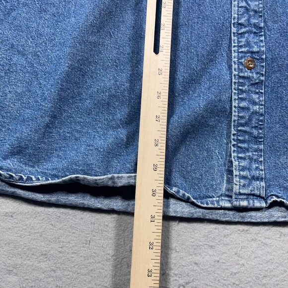 Cabelas Denim Shirt Mens 3XL Button Up Long Sleeve Workwear Blue Elbow Patches - Picture 7 of 12